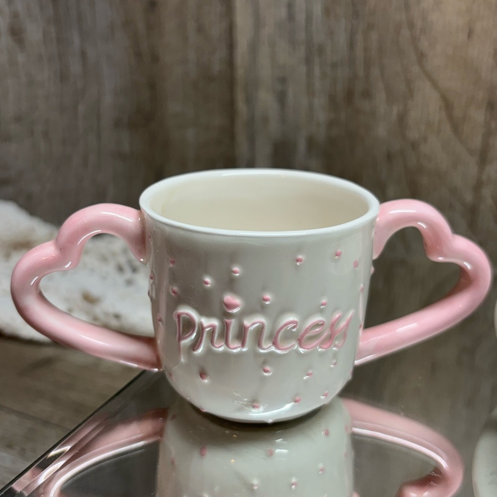 CUTE MUD PIE PRINCESS CROWN PINK & WHITE CHILDS DIVIDED CERAMIC PLATE AND CUP - Picture 5 of 11